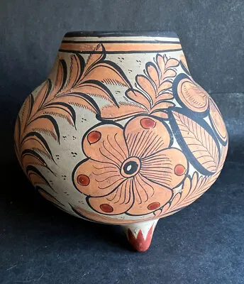 Mexican Olla Vessel 3-Leg Polychrome Pot Jar Antique/Vtg Handmade Painted • $50