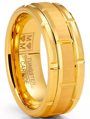 Mens Tungsten Carbide Brick Pattern Wedding Band Engagement Ring 8MM Comfort-Fit • $24.99