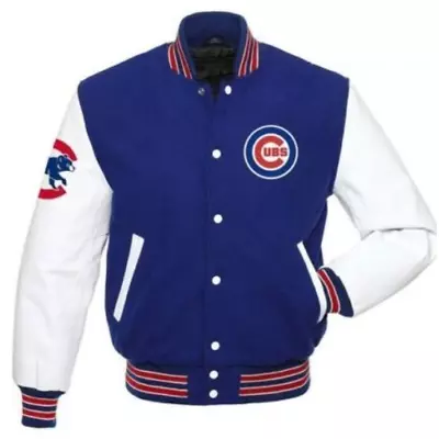 Letterman Chicago Cubs Varsity Jacket Wool With Genuine Leather Sleeves MLB • $109