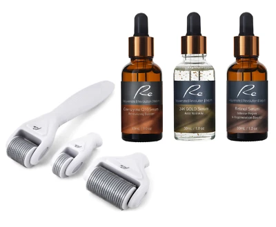 $99.95 • Buy  Re  Micro-Needle DERMA ROLLER 3 PCS SET+ Coenzyme Q10+ 24K Gold+ Retinol Serums