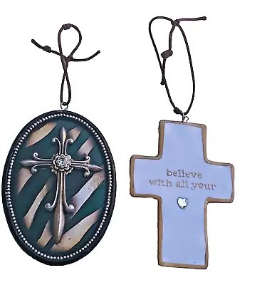 Cross Hanging Ornaments Enameled Christmas Tree Decorations Crystals Set 2 • $11