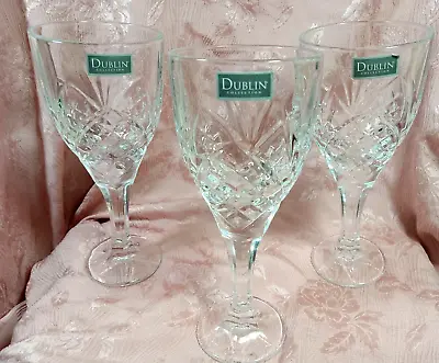 Set Of 3 Shannon Crystal  DUBLIN    Wine/Water GOBLETS 7” Tall NEW • $20