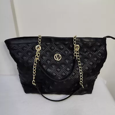 Vera NY XL Tote Madeira Black Quilted Vegan Leather Gold Chain Zip NWOT MSRP $98 • $33.20