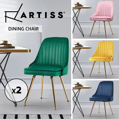 Artiss Dining Chairs Retro Chair Cafe Kitchen Modern Metal Legs Velvet X2 • $129.95