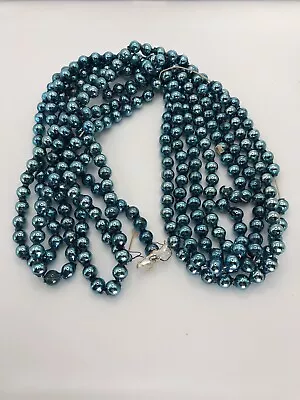 Vtg Blue Glass Bead Christmas Tree Garland 106” Strand Japan • $19.99