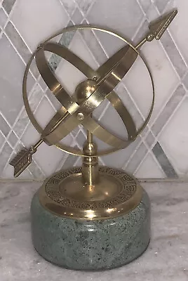 Vintage Brass Axis Earth Sphere Astronomy Globe Arrow Earth  7.5”T Marble Base • $64.99