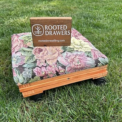 Vintage Kneeling Stool Seat Floral Pattern Brown Wood Foldable Adjustable Chair • $29.99