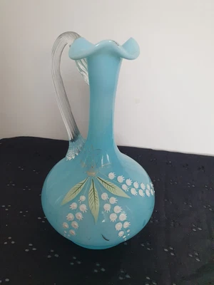 £19.50 • Buy Antique Vintage Blue Opaline Decanter / Jug 