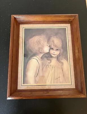 Vintage Margaret Kane (Keane) A LITTLE KISS Big Eyes Art Print Signed Framed • $29.99