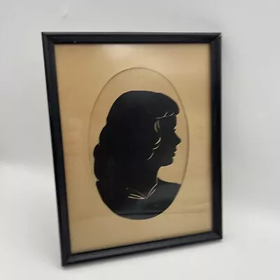 Vintage Female Woman Girl Portrait Cut Black Silhouette Framed Picture 1949 • $19.99