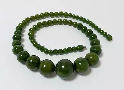 1930s ART DECO MARBLED JADE GREEN BAKELITE ROUND BEAD NECKLACE VINTAGE • $624