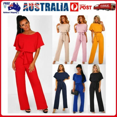 $32.19 • Buy Womens Casual Wide Leg Jumpsuit Lace Up Evening Party Long Playsuit Size 6-18