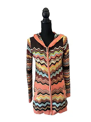 Missoni For Target Sweater Zig Zag Hooded Cardigan Knit XL Pink Brown Multi • $49.50