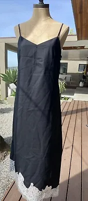 Tibi Black White Lace Lou Lou Appliqué Slip Dress Asymmetrical Hem Sz 2 • $67.77