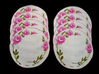 Vintage Vera Neumann Pink Roses 16  Round Linen Placemats Ladybug Set Of 8 • $59.99