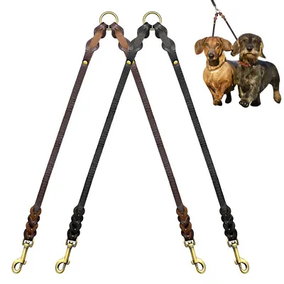 $19.79 • Buy Double 2 Way Leather Dog Leash Pet Walking Lead 1.2cm  Wide 45cm Long Heavy Duty