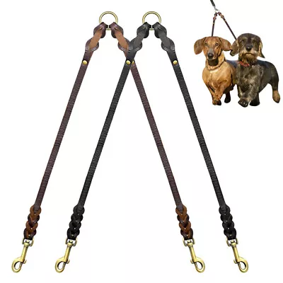 $19.79 • Buy Double 2 Way Leather Dog Leash Pet Walking Lead 1.2cm  Wide 45cm Long Heavy Duty