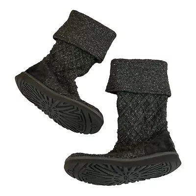 Ugg Australia Lattice Cardy Tall Knit Sweater Boots Women's 7 Black 3066 Button • $19.99