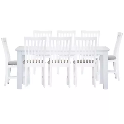 Laelia 9pc Dining Set 220cm Table 8 Chair Acacia Wood Coastal Furniture - White • $3359.95