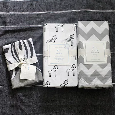 POTTERY BARN KIDS Zachary Zebra Crib Fitted Sheet Sham Skirt 3pc Gray • $99