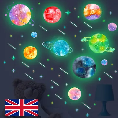 £6.99 • Buy Glow In The Dark Colorful Space Wall Stickers Kids Boys Girls Nursery Room Decor