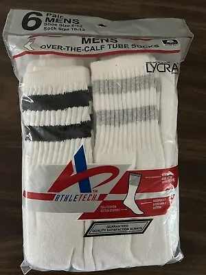 Vintage Athletech Over The Calf Tube Socks - Striped Bands - 6 Pair Pack - NOS • $49.66