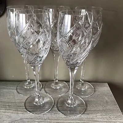 5 MIKASA Cut Crystal Wine Glasses ENGLISH GARDEN Etched Flowers 8 1/8” EUC • $140