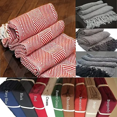 £15.95 • Buy 100% COTTON SOFA BED SETTEE THROW COVER CHAIR BEDSPREAD BLANKET Tasselled Edging
