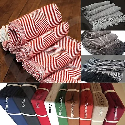 100% COTTON SOFA BED SETTEE THROW COVER CHAIR BEDSPREAD BLANKET Tasselled Edging • £15.95