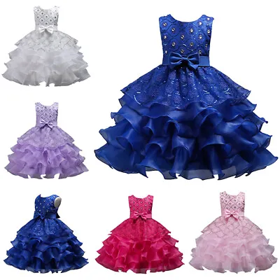 $33.49 • Buy Girls Ruffle Princess Tutu Dress Birthday Wedding Bridesmaid Formal Ball Gown