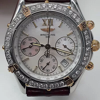 Breitling Jetstream Chronograph 36 Mm Diamond Bezel Two Tone Quartz Watch B55348 • $4450
