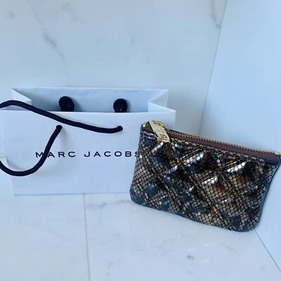 $34.99 • Buy Marc By Marc Jacobs Gold Brown Metallic Snakeskin Print Zip Coin Purse Key Pouch