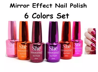 S.he Metallic Magic Mirror Effect Chrome Nail Polish Nail Vanish 6 Color SET • $22.49