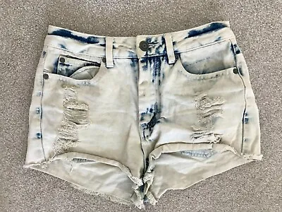 Light Blue Acid Wash Denim Mini Shorts Hot Pants Size 8 High Waist Denim & Co • £3.99