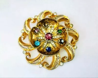 VTG BIG 2 + RARE McClelland Barclay Layered Floral 3D Colorful Rhinestone Brooch • $145