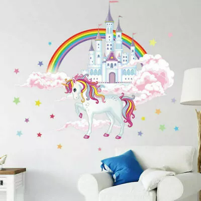 Kids Girls Bedroom Unicorn Castle Wall Sticker Cartoon Art Decal Removable Decor • $11.77