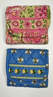 Vera Bradley Bee Blue Wallet Set 2 Tri Fold Retired Pin Wheel Pink Set Of 2 • $21.56