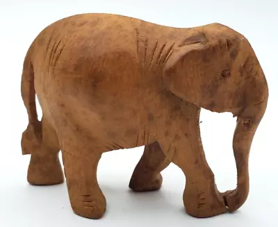 Vintage Hand Carved Folk Art Wooden Elephant Without Tusks Figurine • $14.97