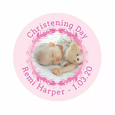 £2.75 • Buy Personalised Baby Girl Boy Christening Communion Own Photo Image Sticker Labels
