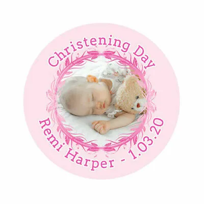 £2.79 • Buy Personalised Baby Girl Boy Christening Communion Own Photo Image Sticker Labels