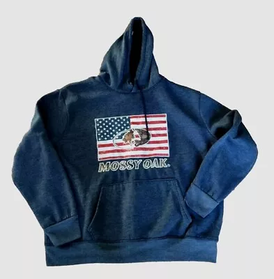 Mossy Oak American Flag Hoodie Men's Large American Flag Blue Sweatshirt • $14.99