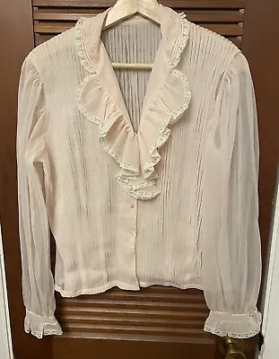 Vintage Original Debcraft Pink Blouse With Pleats And Ruffles Size 34 All Nylon • $45