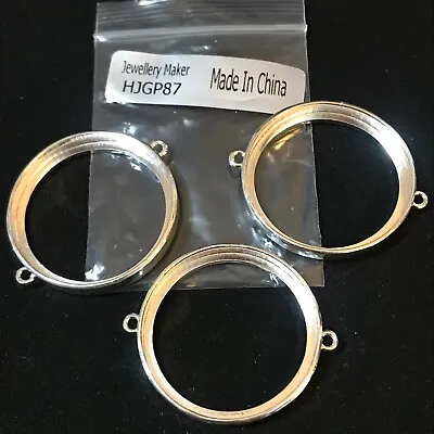 £4.95 • Buy Silver Plated Round Backless Bezel Connectors, Approx Id 34x3.5mm (3pk)