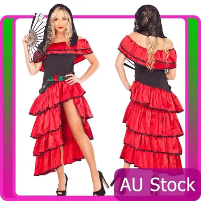 $28.89 • Buy Spanish Mexican Flamenco Latin Dancer Costume Can Can Saloon Dancing Fancy Dress