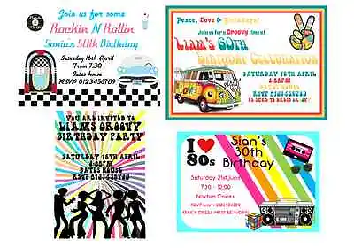 £36.45 • Buy 50s, 60s, 70s, 80s, Personalised Theme Party Invitations Male & Female