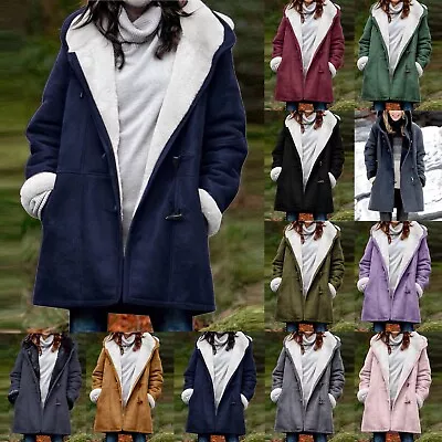 Women Loose Solid Color Hoodies Plus Fleece Collar Pocket Jacket Winter Coats • $46.66