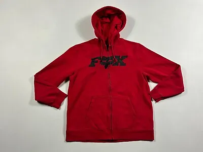 Fox Racing Hoodie Mens L Red Full Zip Logo Graphic Drawstring Cotton Full Zip • $24.90
