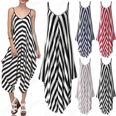 £9.99 • Buy Ladies Thick Block Stripe Print Harem Romper Jumpsuit Baggy Playsuit Festival