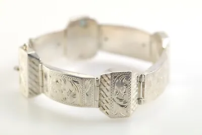 Vintage Silver Bracelet (935) Blumenmuster/Pattern Engraved Handmade Long: 6 • $107.27