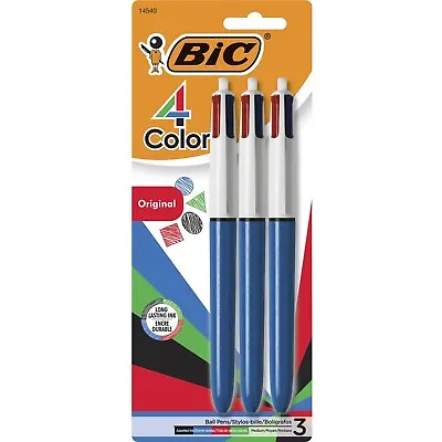 BIC 4-Color Retractable Ballpoint Pen 1mm Black Blue Green Red Ink Blue Barrel • $9.19
